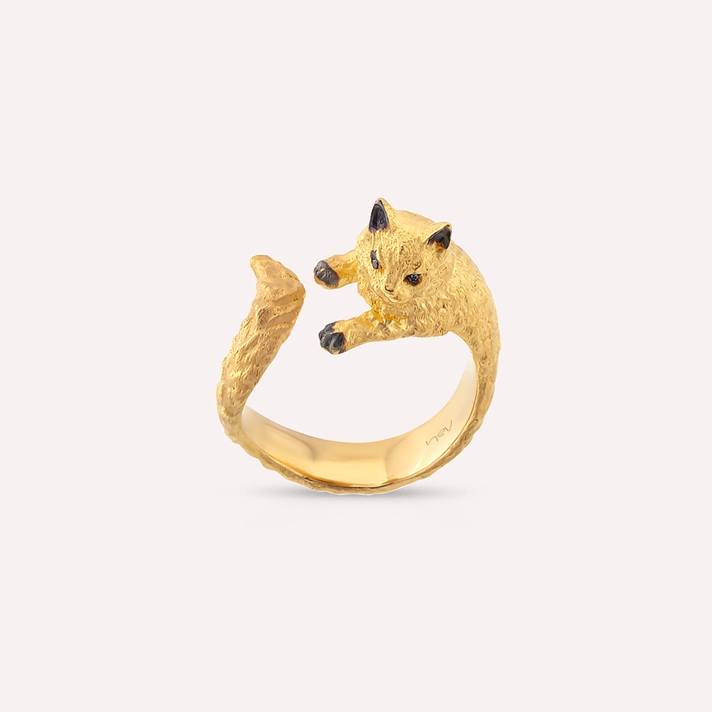 Black Diamond Rose Gold Cat Ring - 1