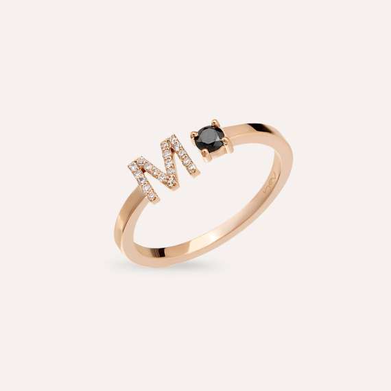 Black Diamond Rose Gold M Letter Ring - 1