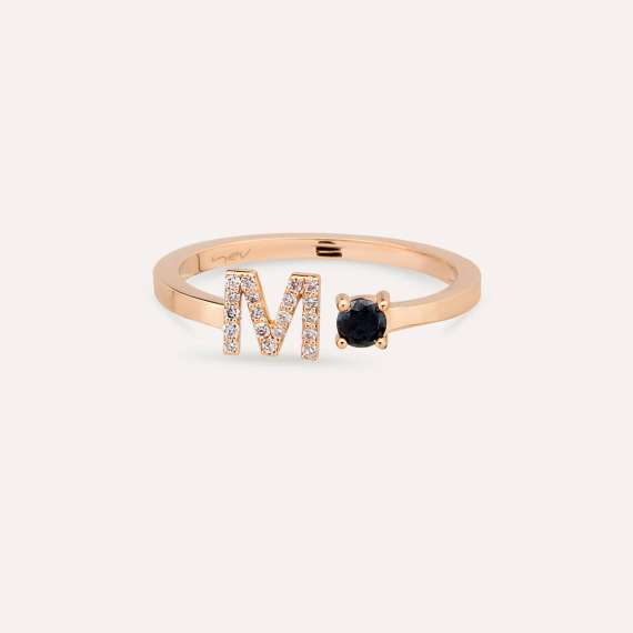 Black Diamond Rose Gold M Letter Ring - 4