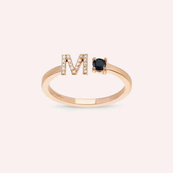 Black Diamond Rose Gold M Letter Ring - 3