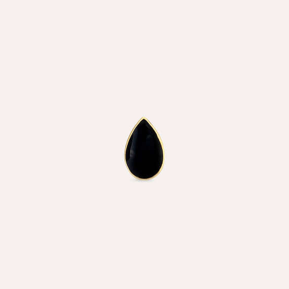 Black Enamel Yellow Gold Drop Shaped Single Earring - 3