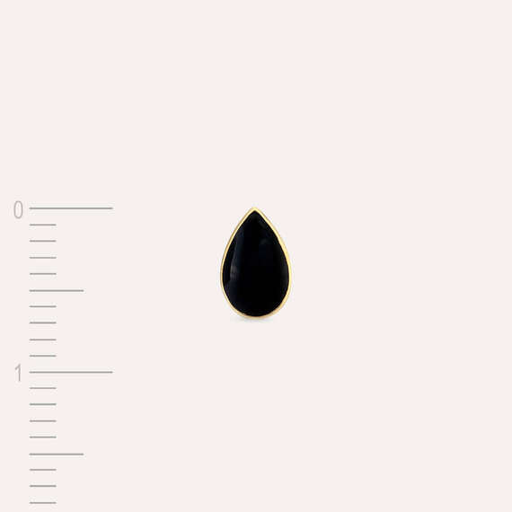 Black Enamel Yellow Gold Drop Shaped Single Earring - 4