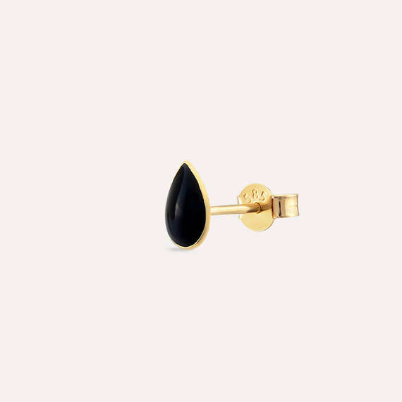 Black Enamel Yellow Gold Drop Shaped Single Earring - 1