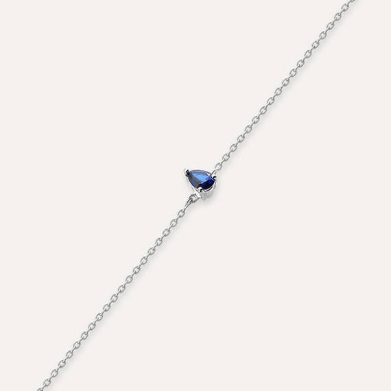 Blake 0.21 CT Damla Kesim Safir Taşlı Beyaz Altın Bileklik - 5