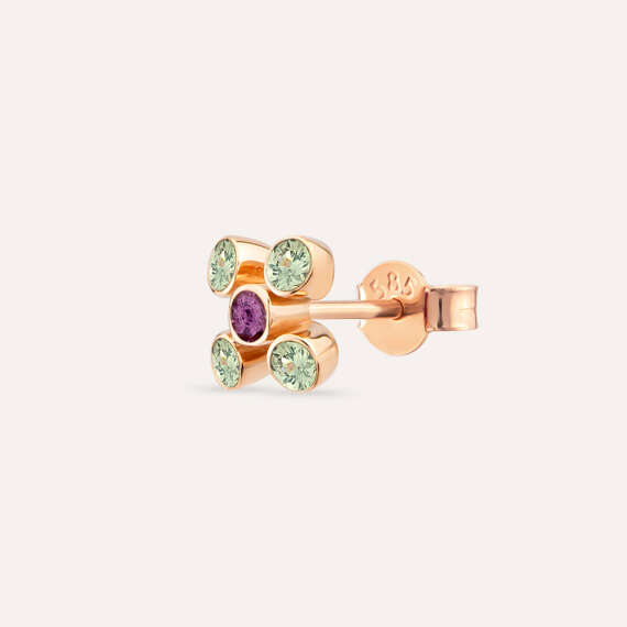 Bliss Flo Multicolor Safir Taşlı Rose Altın Mini Tek Küpe - 1