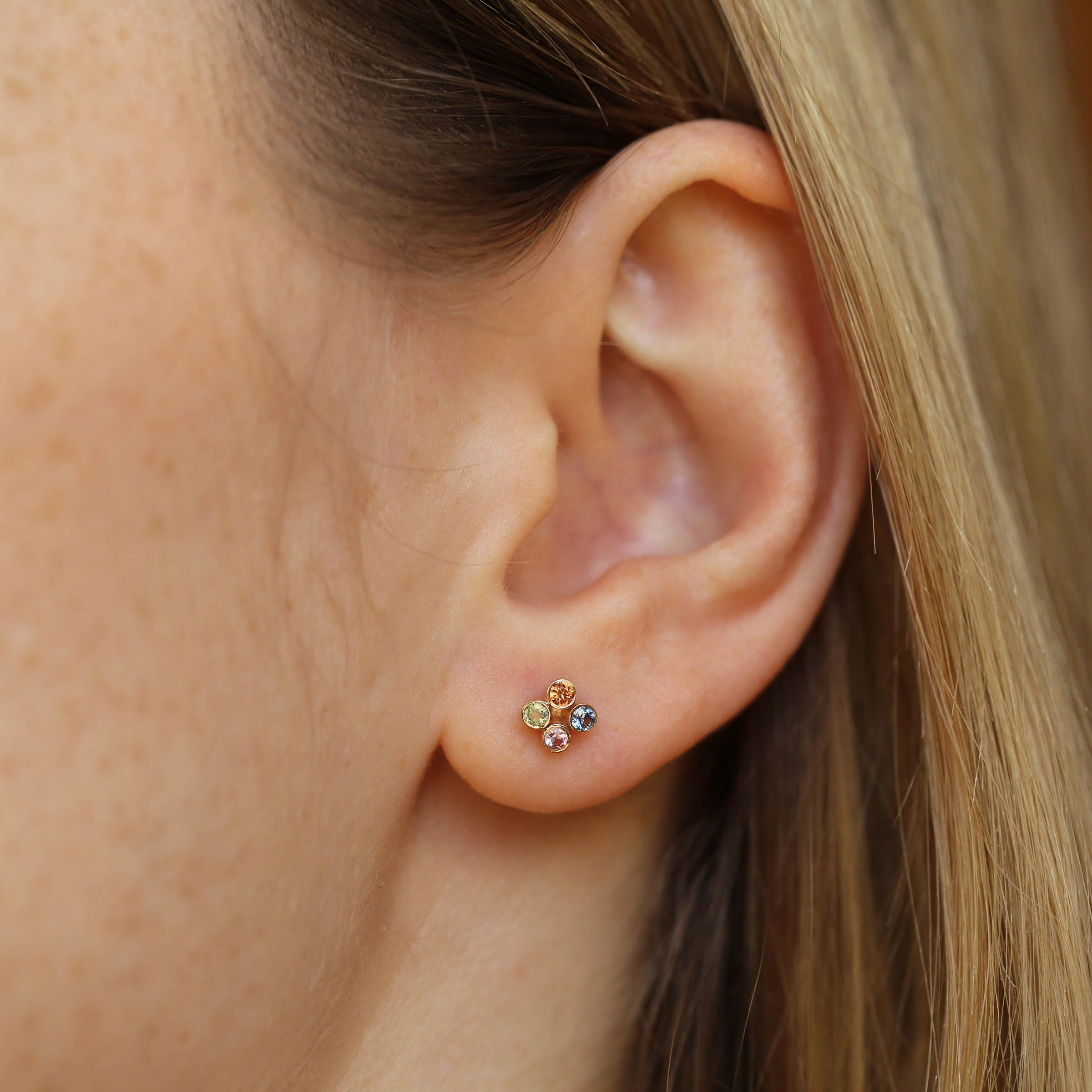 Bliss Frame 0.19 CT Multicolor Sapphire Rose Gold Mini Single Earring - 2
