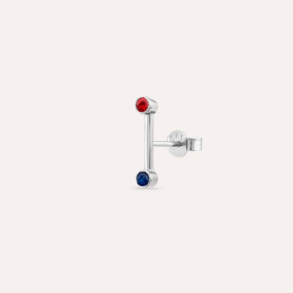 Bliss Line 0.11 CT Blue Sapphire and Red Sapphire Mini Single Earring