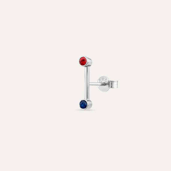 Bliss Line 0.11 CT Blue Sapphire and Red Sapphire Mini Single Earring - 1