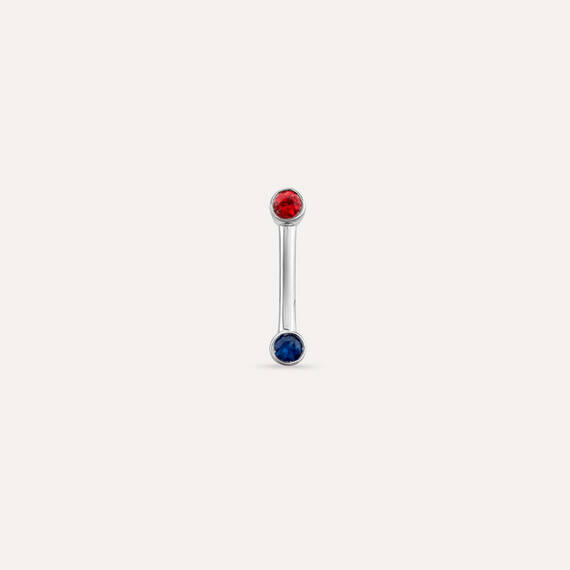Bliss Line 0.11 CT Blue Sapphire and Red Sapphire Mini Single Earring - 3