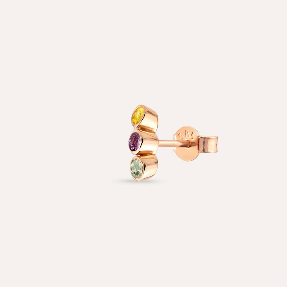 Bliss Three 0.15 CT Multicolor Sapphire Rose Gold Mini Single Earring