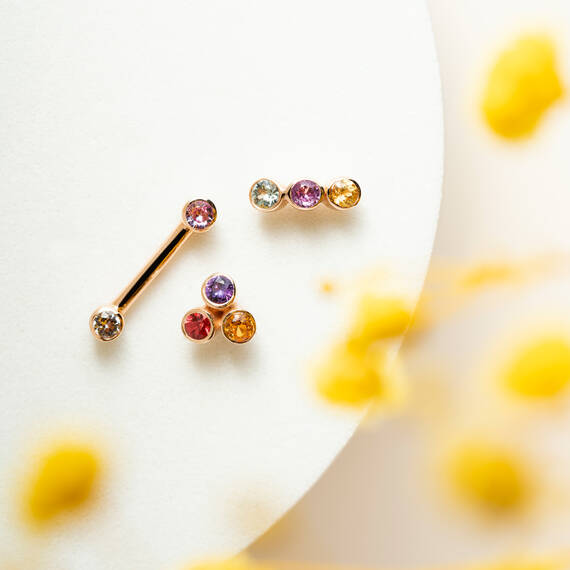 Bliss Three 0.15 CT Multicolor Sapphire Rose Gold Mini Single Earring - 2