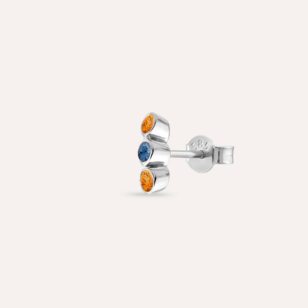 Bliss Three 0.16 CT Orange Sapphire and Blue Sapphire Mini Single Earring