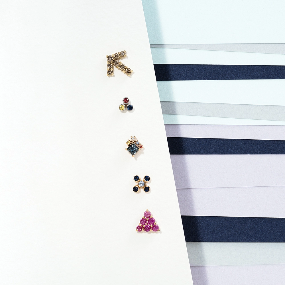 Bliss Triangle 0.15 CT Multicolor Sapphire White Gold Mini Single Earring - 4