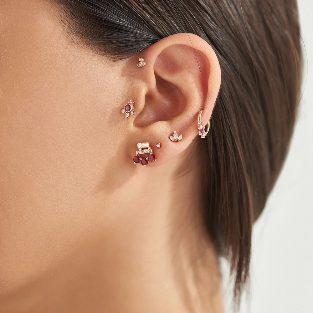 Bliss Triangle Pırlanta Taşlı Rose Altın Piercing - 3