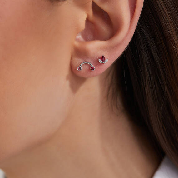 Bliss Two 0.09 CT Red Sapphire White Gold Mini Single Earring - 3