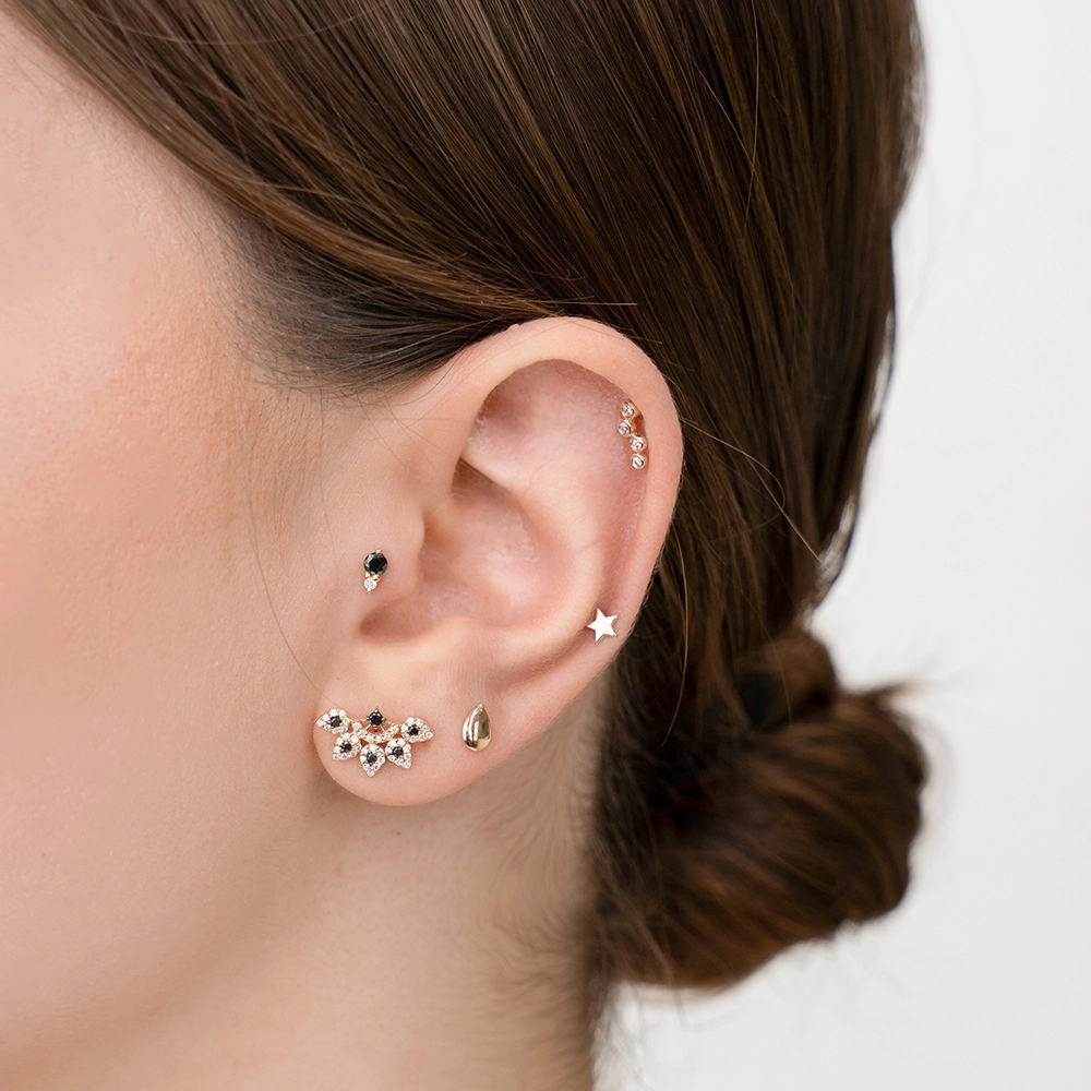 Bliss Wave Pırlanta Taşlı Rose Altın Piercing - 3