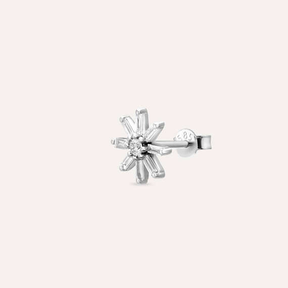 Blossom 0.13 CT Baguette Cut Diamond White Gold Single Earring - 3