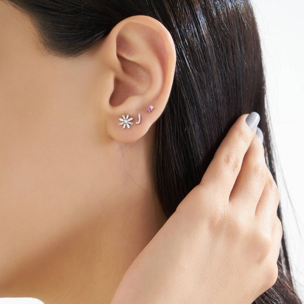 Blossom 0.13 CT Baguette Cut Diamond White Gold Single Earring