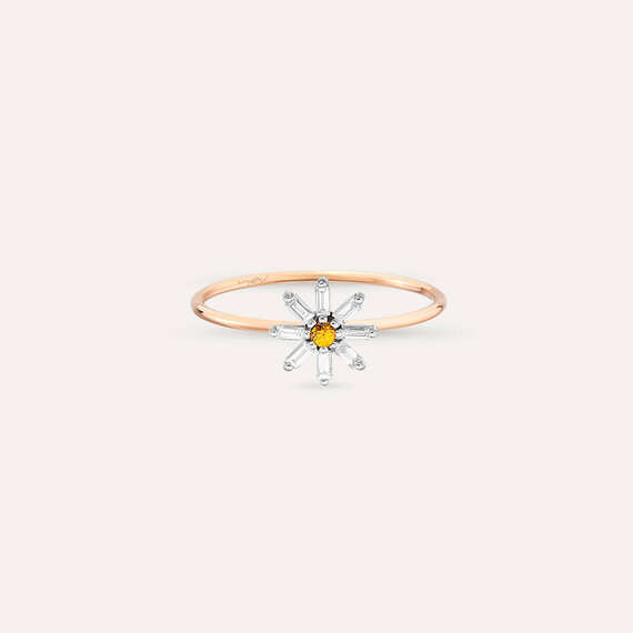 Blossom 0.14 CT Yellow Sapphire and Baguette Cut Diamond Ring - 4