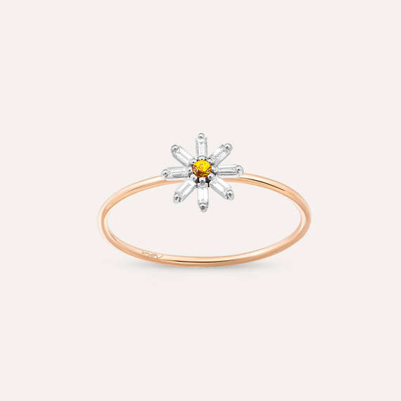 Blossom 0.14 CT Yellow Sapphire and Baguette Cut Diamond Ring - 1