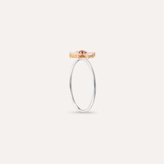 Blossom 0.15 CT Red Safir ve Baget Pırlanta Taşlı Yüzük - 5