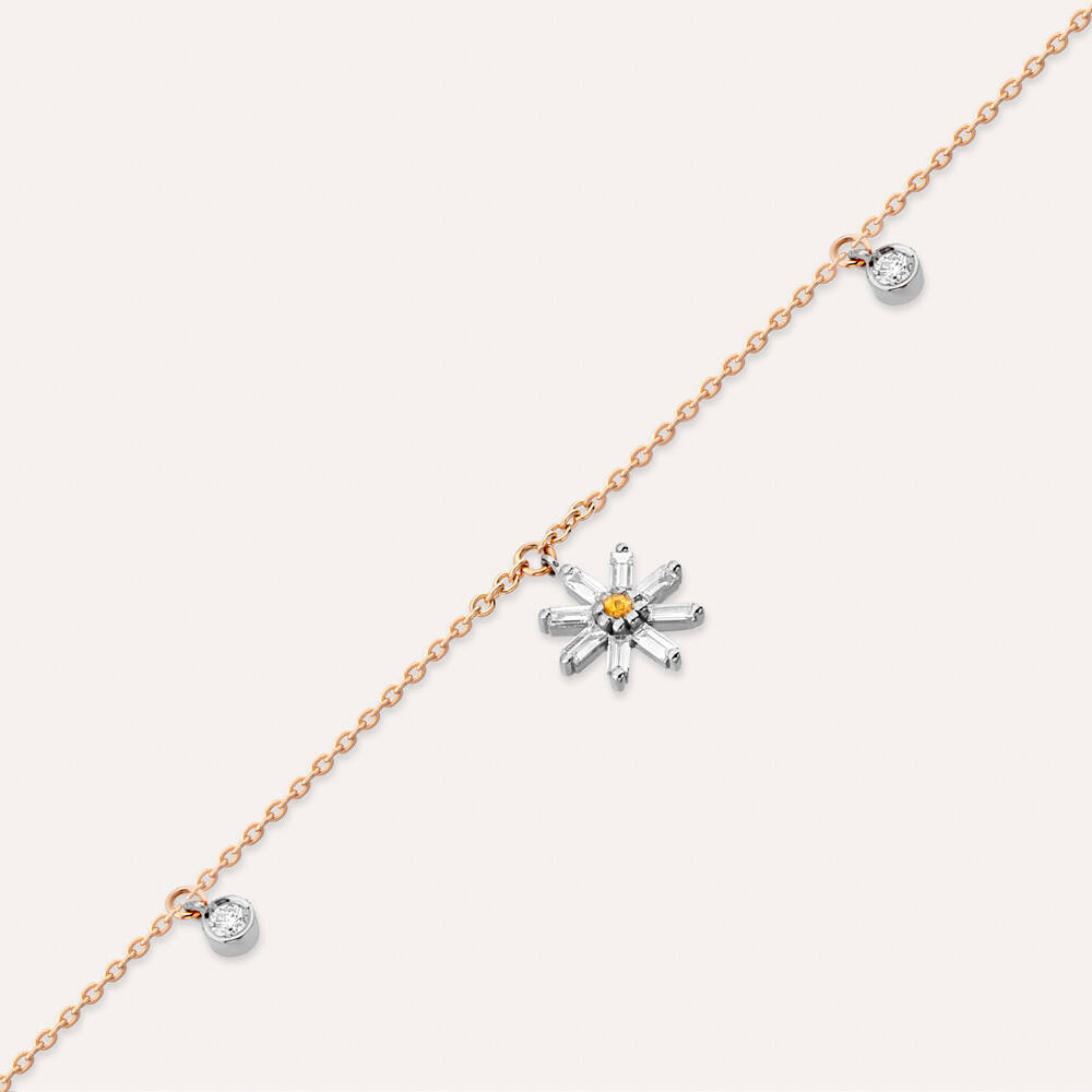 Blossom 0.25 CT Orange Sapphire and Baguette Cut Diamond Rose Gold Anklet