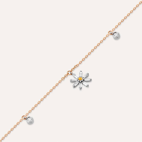 Blossom 0.25 CT Orange Sapphire and Baguette Cut Diamond Rose Gold Anklet - 5