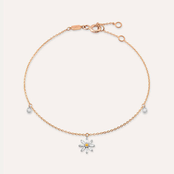 Blossom 0.25 CT Orange Sapphire and Baguette Cut Diamond Rose Gold Anklet - 1