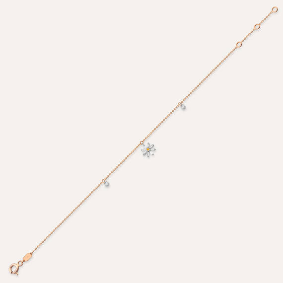 Blossom 0.25 CT Orange Sapphire and Baguette Cut Diamond Rose Gold Anklet - 4