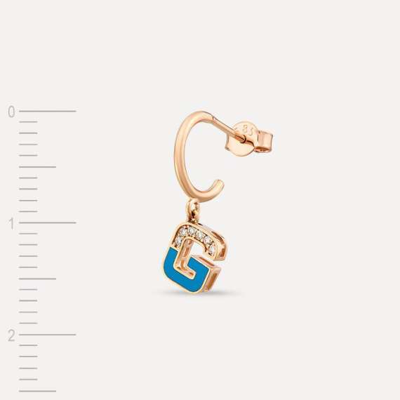 Blue Enamel and Diamond G Letter Single Dangling Earring - 5