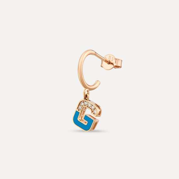Blue Enamel and Diamond G Letter Single Dangling Earring - 1