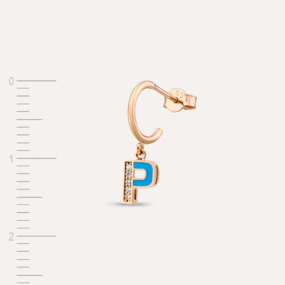 Blue Enamel and Diamond P Letter Single Dangling Earring - 3