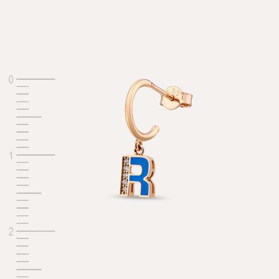 Blue Enamel and Diamond R Letter Single Dangling Earring - 2