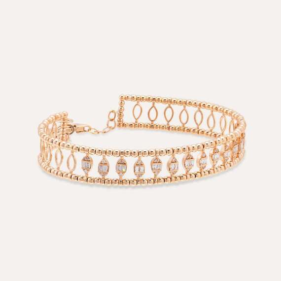 Boho 0.58 CT Baguette Cut Diamond Rose Gold Bracelet - 3