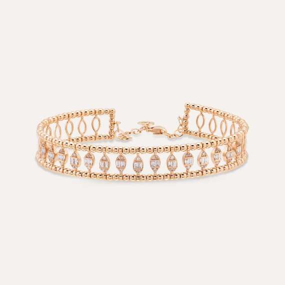 Boho 0.58 CT Baguette Cut Diamond Rose Gold Bracelet - 1