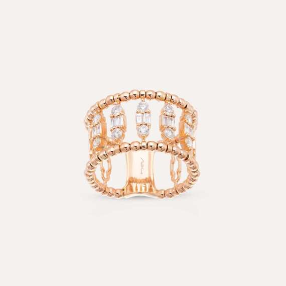 Boho 0.64 CT Baget Pırlanta Taşlı Rose Altın Tamtur Yüzük - 2