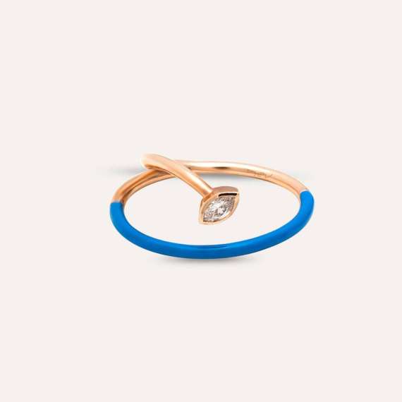 Bolit 0.14 CT Markiz Pırlanta Taşlı Mavi Mineli Yüzük - 6