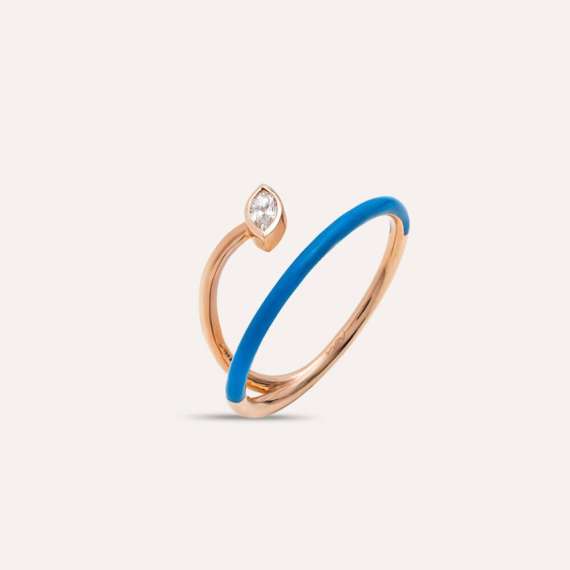 Bolit 0.14 CT Marquise Cut Diamond Blue Enamel Ring - 3