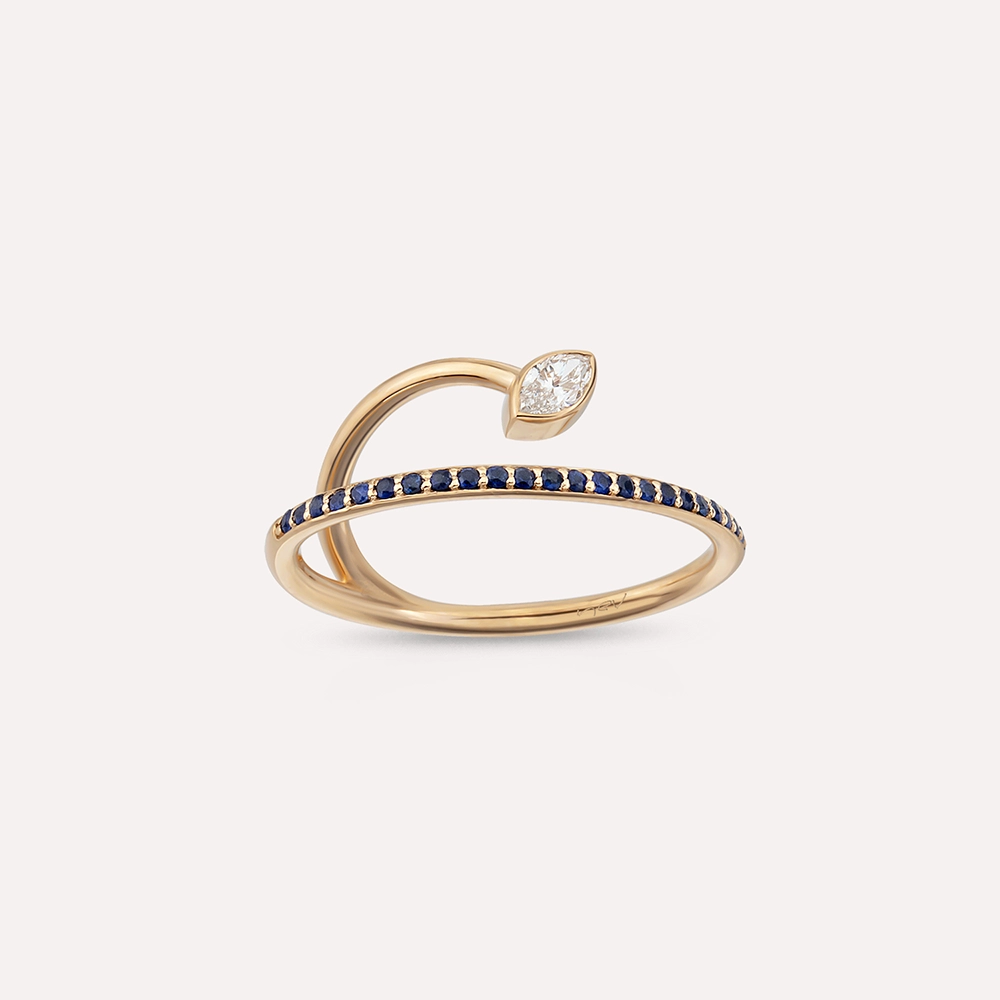 Bolit 0.39 CT Marquise Cut Diamond and Sapphire Rose Gold Ring - 2