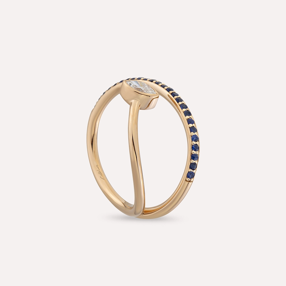 Bolit 0.39 CT Marquise Cut Diamond and Sapphire Rose Gold Ring - 6
