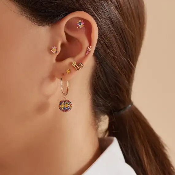 Bona Multicolor Safir Taşlı Rose Altın Piercing - 2