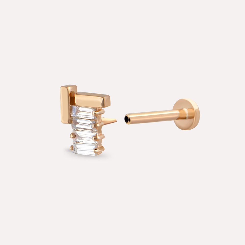 Brick Baguette Cut Diamond Rose Gold Piercing