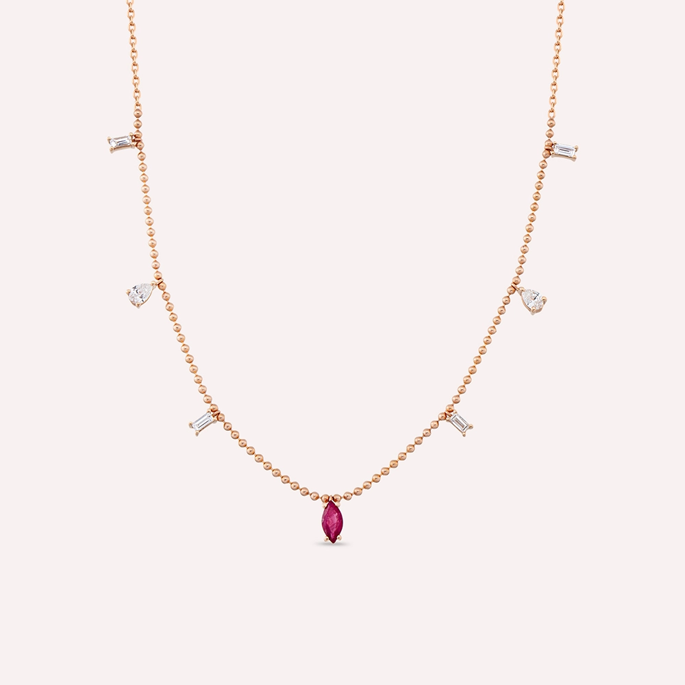 Bruna 0.61 CT Ruby and Diamond Rose Gold Necklace - 1