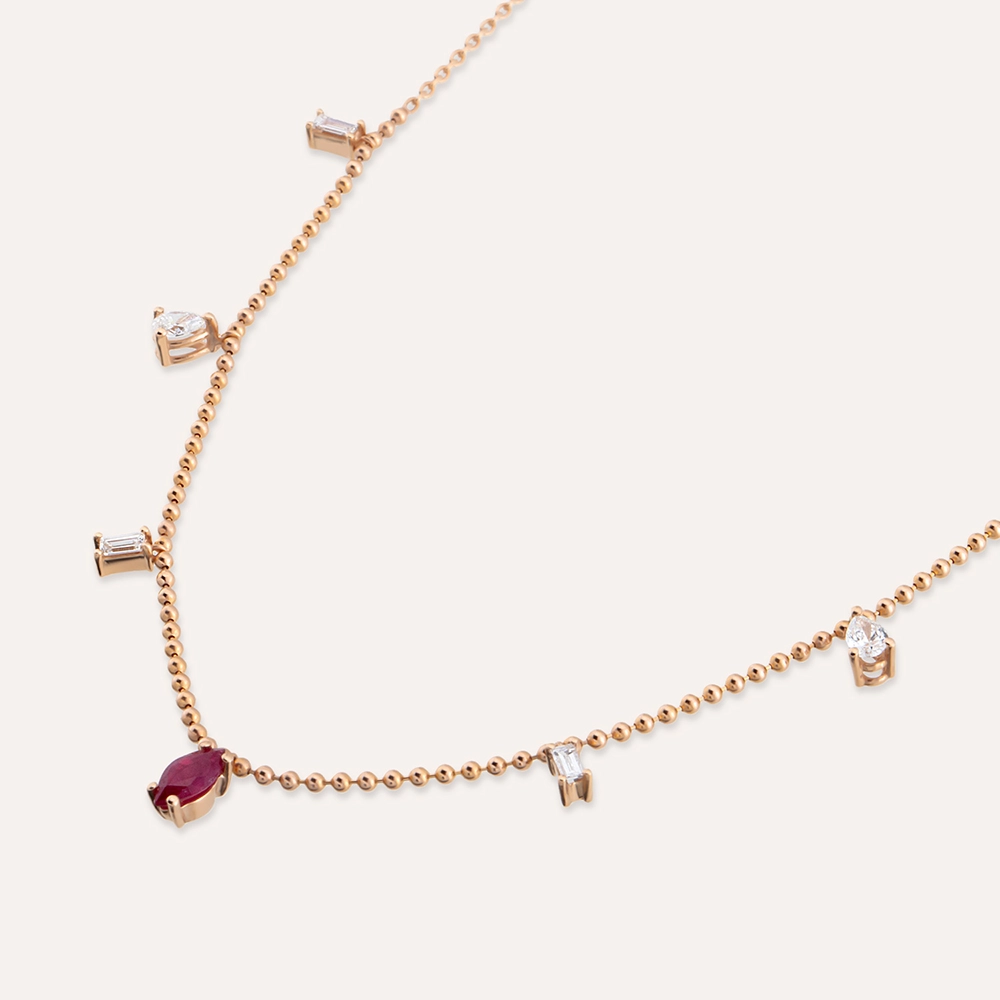 Bruna 0.61 CT Ruby and Diamond Rose Gold Necklace - 4