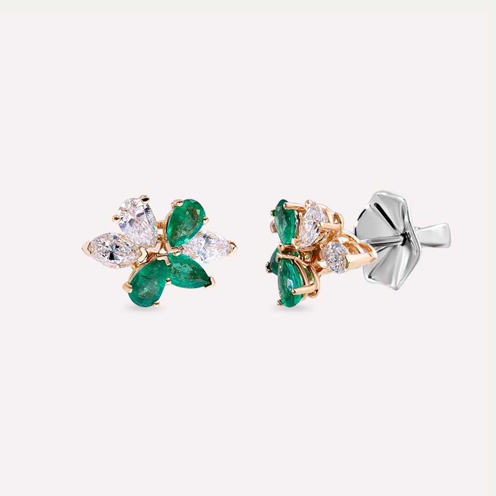 Brunnera 2.34 CT Emerald and Diamond Rose Gold Earring - 1