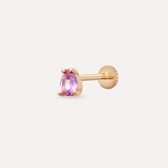 Bulb Damla Kesim Pink Safir Taşlı Rose Altın Piercing - 1