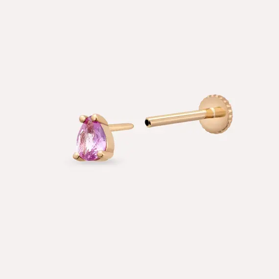 Bulb Damla Kesim Pink Safir Taşlı Rose Altın Piercing - 2