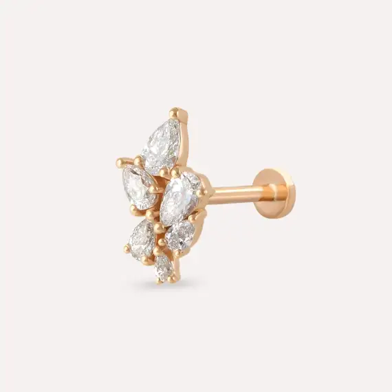 Bunch 0.38 CT Pırlanta Taşlı Rose Altın Piercing - 1