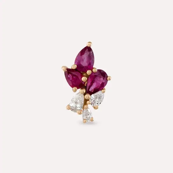 Bunch 0.51 CT Yakut ve Pırlanta Taşlı Rose Altın Piercing - 3