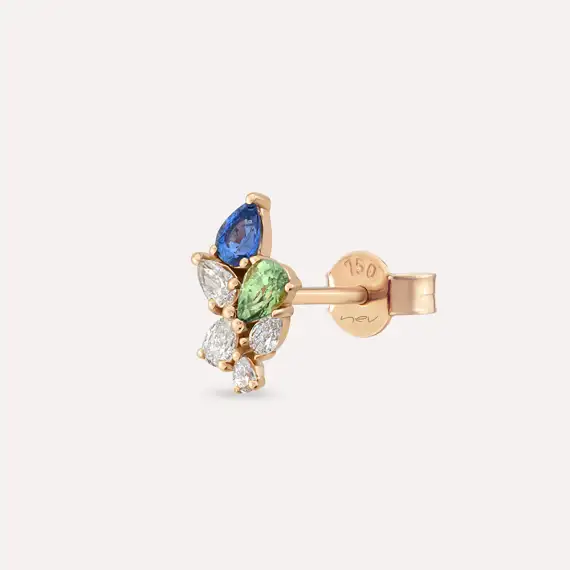 Bunch 0.54 CT Diamond and Multicolor Sapphire Rose Gold Single Earring - 1